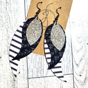 Black and Silver Leaf Earrings